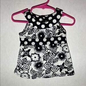 Cherokee Black and White Floral Polka Dot Kids Blouse